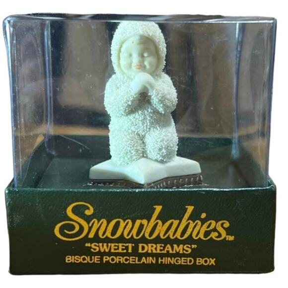 Vintage Snowbabies Angel Department 56 Sweet Dreams Bisque Porcelain Hinged Box - Picture 2 of 4